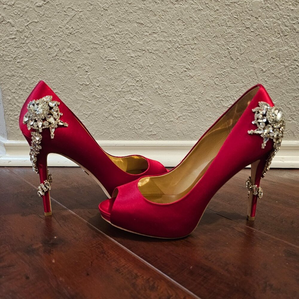 Badgley Mischka Rhinestone Heel Peep Stilettos